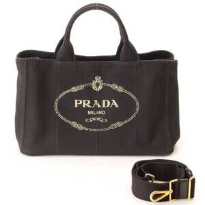 Prada Canapa Tote Canvas Shoulder Handbag Black